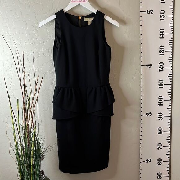 MICHAEL Kors sleeveless black dress peplum style with exposed back zipper. Sz 00 - Picture 6 of 12